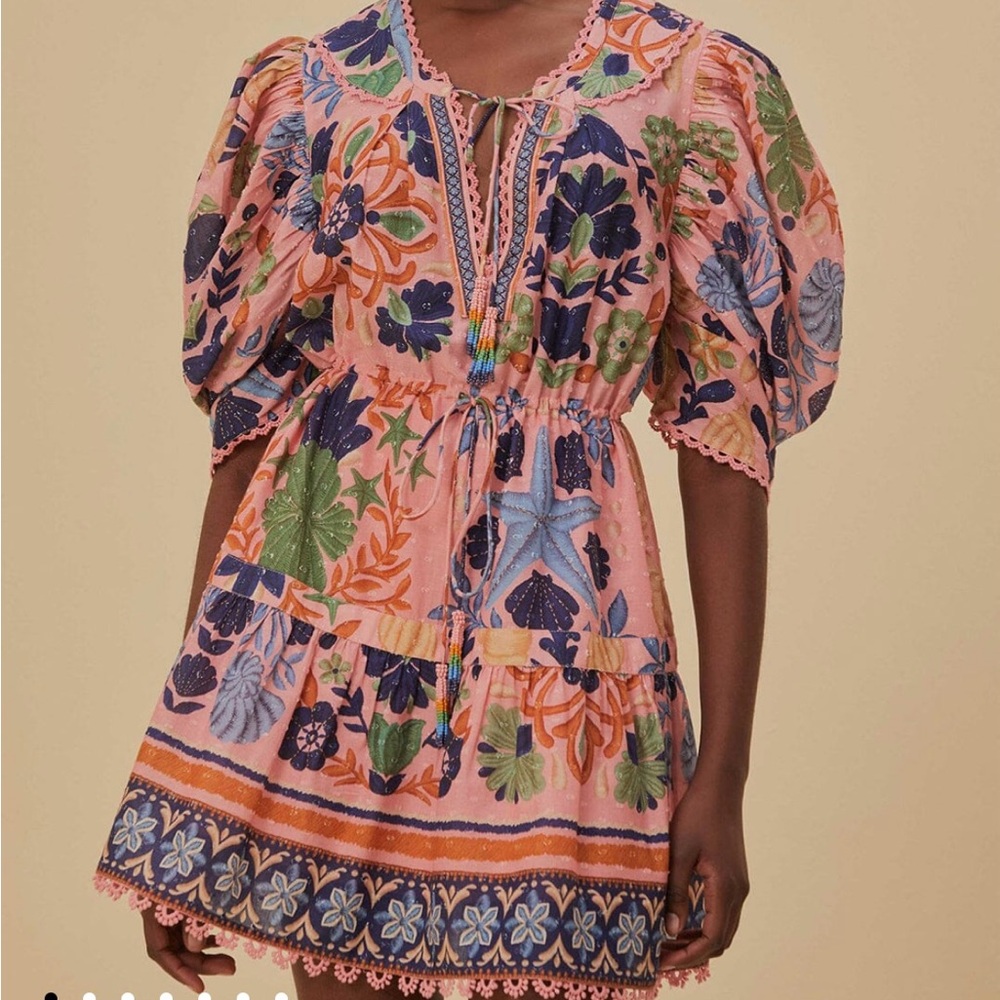 NWT FARM RIO SEASHELL PINK TAPESTRY MINI DRESS SZ Medium $200
